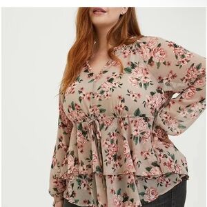 Torrid Floral Beige Women's Top Size 1